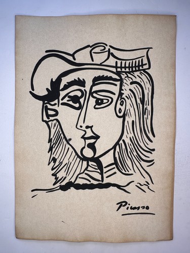 Pablo Picasso + COA Original Drawing Vintage Art Painting on Paper Signed