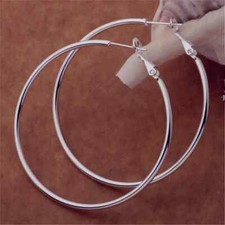 925 Sterling Silver Women 50/60/70/80MM Round Big Hoop Earrings Fashion Jewelry