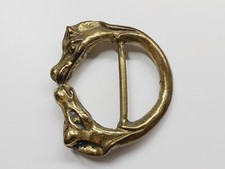 Nice Collectible Vintage Solid Brass BELT BUCKLE Celtic Style HORSE HEADS