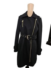 Michael Kors Black 70% Wool 30% Polyester Zipper Up 32" Long Coat Sz 4