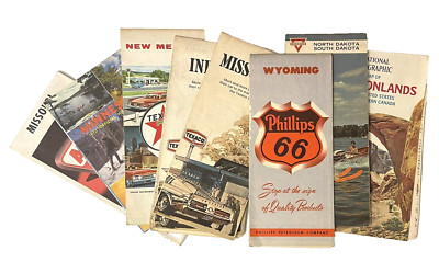 Vintage Map LOT Phillips 66 APCO Conoco Texaco Wyoming MN MO NM IN ND SD USA