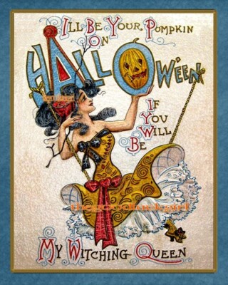 5x7  ''MY WITCH QUEEN'' Vintage 1914 Halloween Postcard Art Print