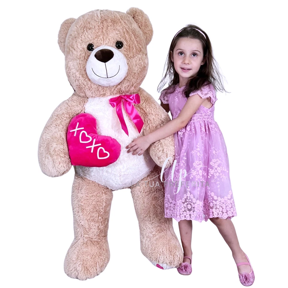 Géant Ours 120 CM Beige Avec Coeur Peluche en Souple Big Taille XXXL - Photo 2/4