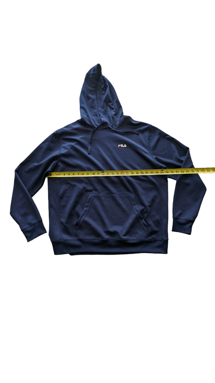 FILA pullover uomo pile felpa con cappuccio costine polsini e orlo manica lunga blu navy taglia XL