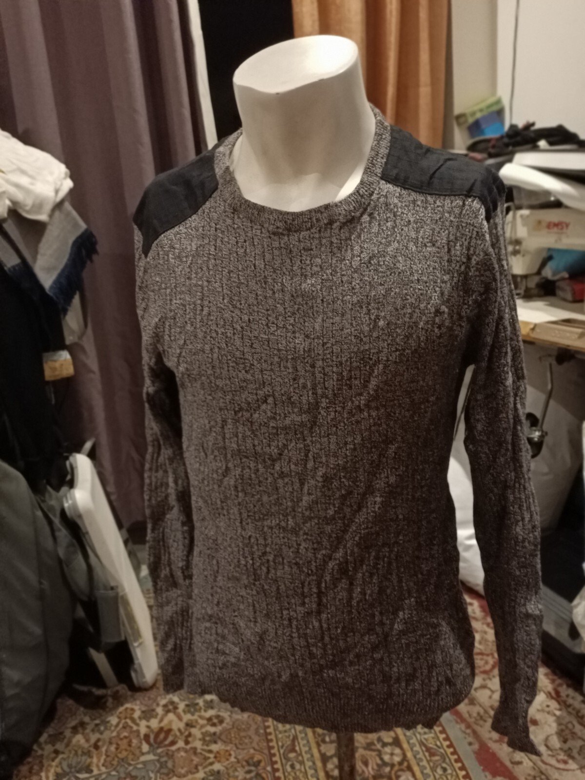 Twistedsoul Men Grey Black Crew neck Knitted Long Sleeve pullover Jumper Size M image 10