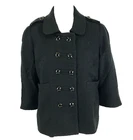 Piper Jacket Black Size 12 Double Breasted Button Lined Epaulettes 3/4 Sleeve