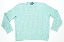Rare Vintage POLO RALPH LAUREN 100 Cashmere Cable Knit Sweater 90s Teal Size L