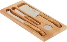 Cheese Knife Set Olive Wood Handle French Jean Dubost Wood Box Holiday Gift 3 Pc