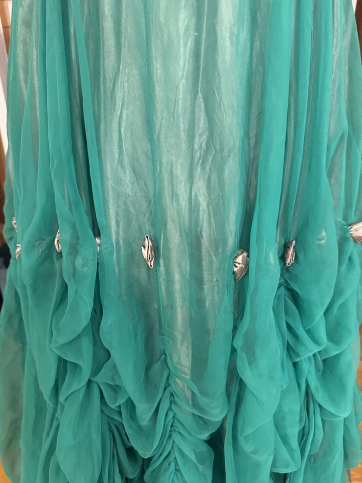 1930 Antiguo Vestido Disfraz Lo que el viento se llevó Gasa Satinado Verde En muy buena condición Esmeralda Foto 4 de 4