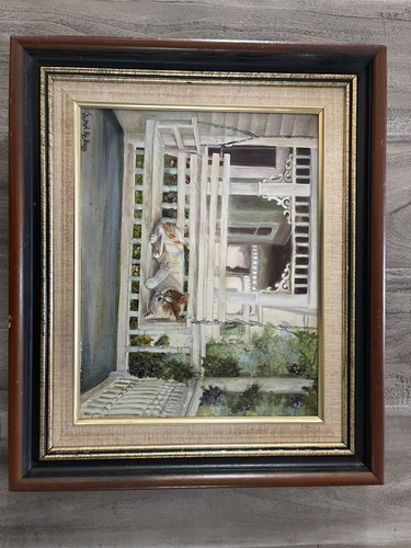 Charming Lazy Cat Oil on Canvas Painting 19”x 16” Framed Read Description - Picture 2 of 8