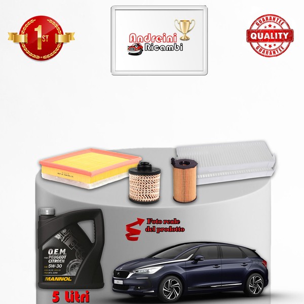 Set Service 4 Filter+5 Liter 5W30 Citroen DS5 1.6 Bluehdi 88KW Von 2014->-image
