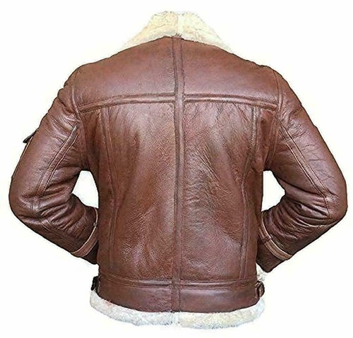 Men RAF B3 Bomber Ginger Flying Tan Brown Real Shearling Fur Leather Jacket - Picture 2 of 3
