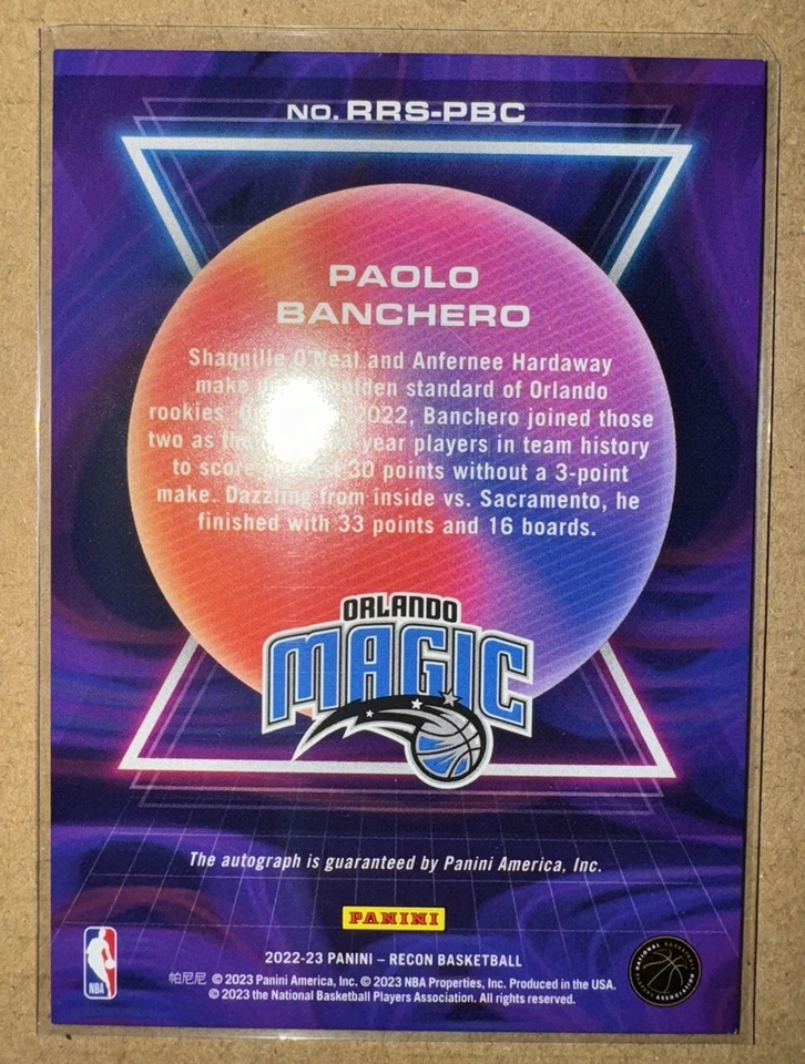 2022-23 Panini Recon Paolo Banchero RC Rookie Auto Blue /35 Color Match - Image 2 of 3