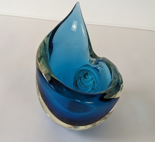 Vintage Murano Art Glass Blue Shell Bowl Ash Tray or Pipe Holder 6in Long J7 - Picture 9 of 14