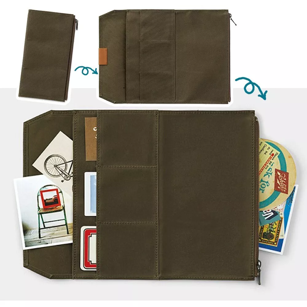 TRAVELER S Notebook Cotton Zipper Case Olive Regular Size midori F S
