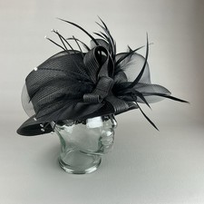 Vintage Tuscany Fine Millinery Black Formal Dress Hat Mesh Feathers Derby