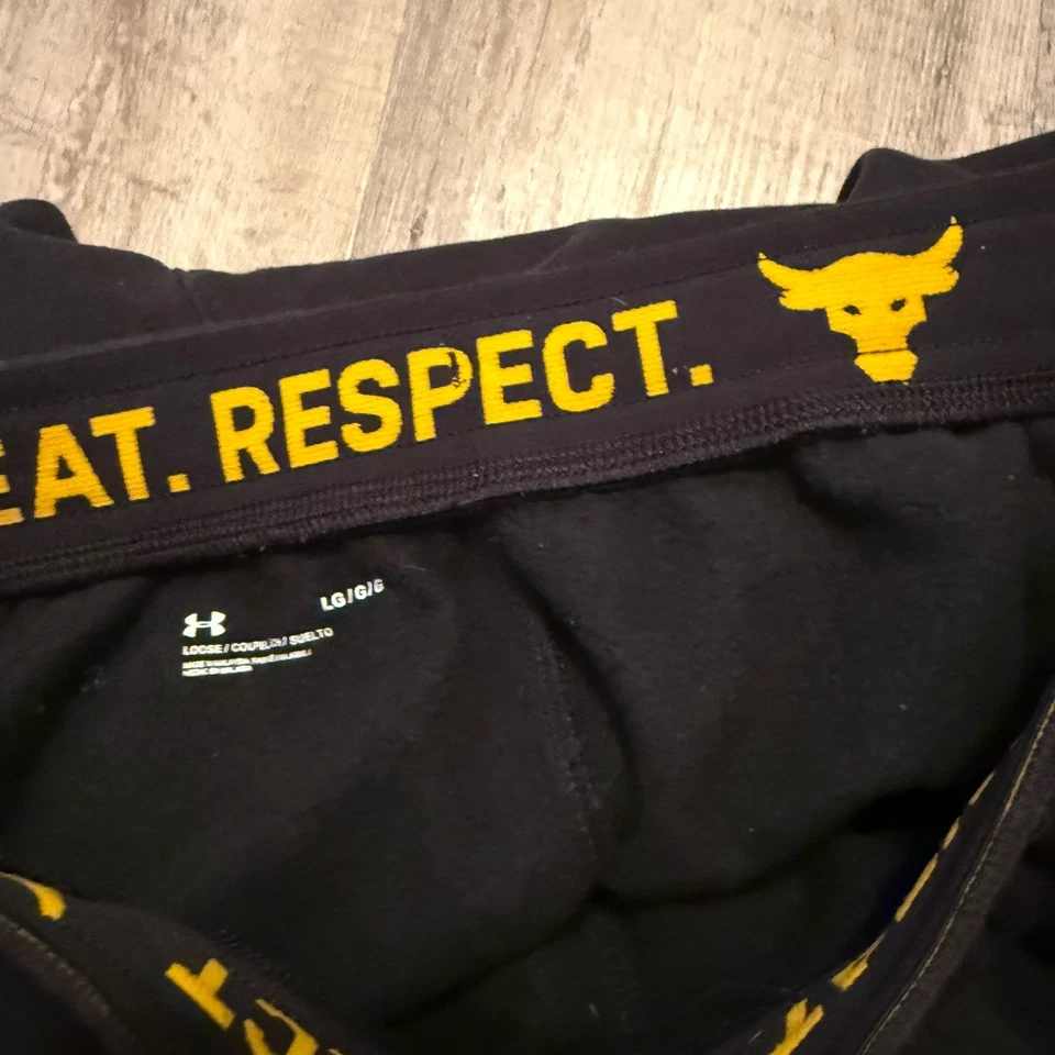 Under Armour Project Rock Sweatpants Men Large Black Tapered Blood Sweat Respect - Image 2 of 4