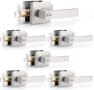 Probrico Satin Nickel Square Privacy Door Levers 6 Pack