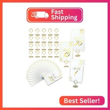 Wedding Table Number 1-25, 25 White Gold Table Cards with 25 Gold Holders, 1 Set