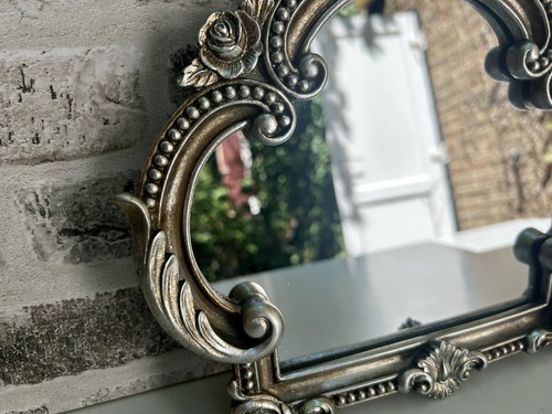30cm Distressed Silver Baroque Crown Wall Mirror - Shabby Chic - Picture 12 of 12