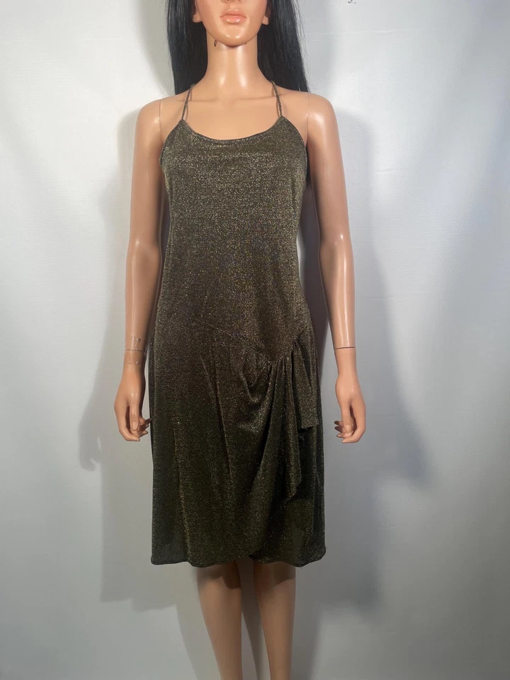 Vintage 80s/90s Gold Lurex Holiday Party Dress Size M - Image 2 of 4