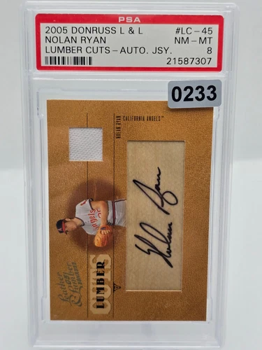 Nolan Ryan 2005 Donruss Leaf Leather Lumber Cuts Auto Jersey 1/7 PSA 8