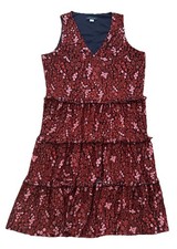 NWT Tommy Hilfiger Red Navy Floral V-Neck Sleeveless Dress Tiered Stretch Knit 6
