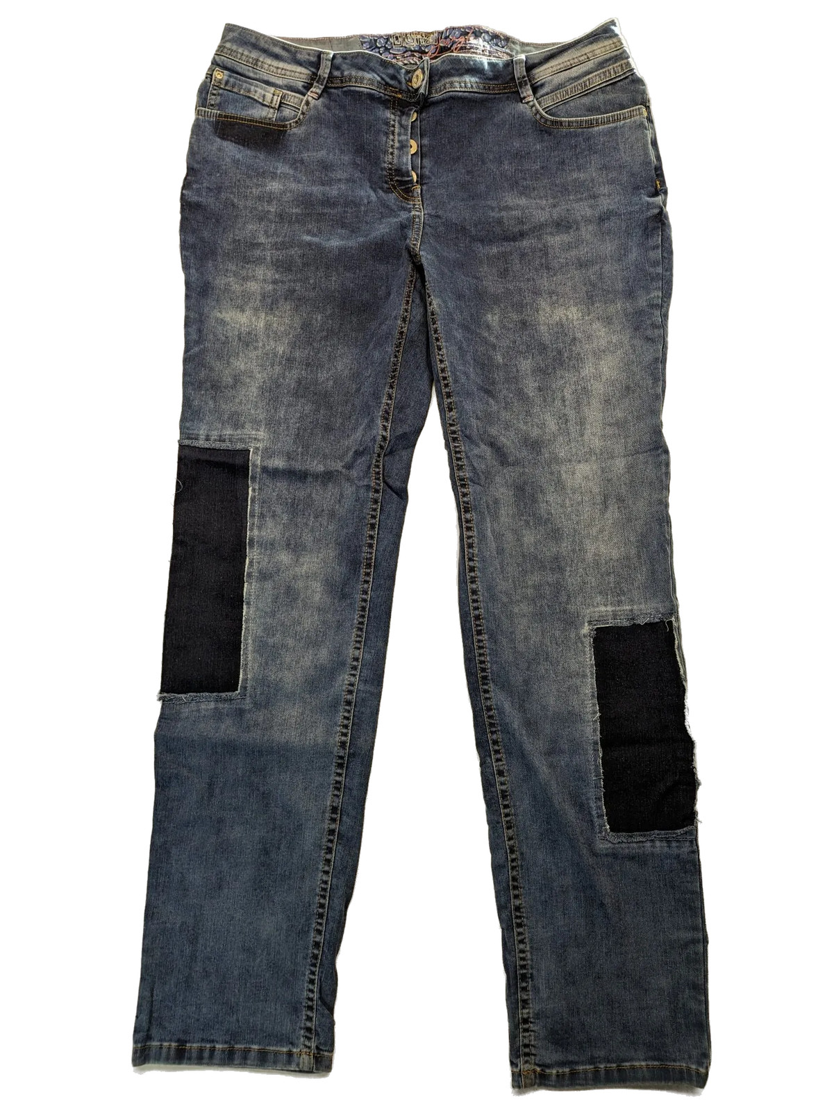 Cecil Damen Jeans Style Charlize Gr 36 Blau Patchwork Stretch Denim Hose