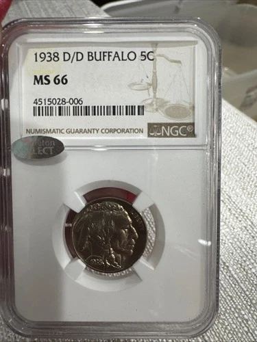 1938 D/D Buffalo Indian Head 5c Coin MS66 NGC