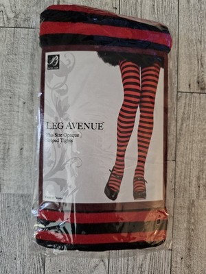 Leg Avenue Thigh High Opaque Tights, Plus Size 1x-2x, Color, Striped Black/Red