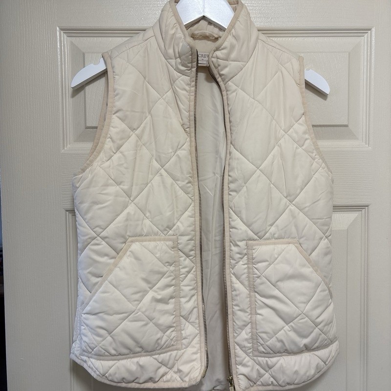 J.CREW Women's Beige Quilted Zip Front Vest w/ Pockets Sleeveless Size XS