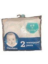 Gerber 2 Pack Waterproof Baby Pants 6-9 Months 16-20 Lbs White NEW
