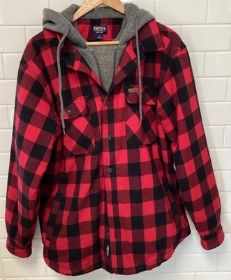 Smiths Workwear Jacket Mens L Red Buffalo Plaid Shacket Sherpa Lined Heavy Coat