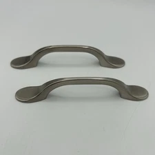 Vtg 3" Spoon Foot Pull Knob, Brushed Nickel Drawer Pull Cabinet Door, VGC (2)