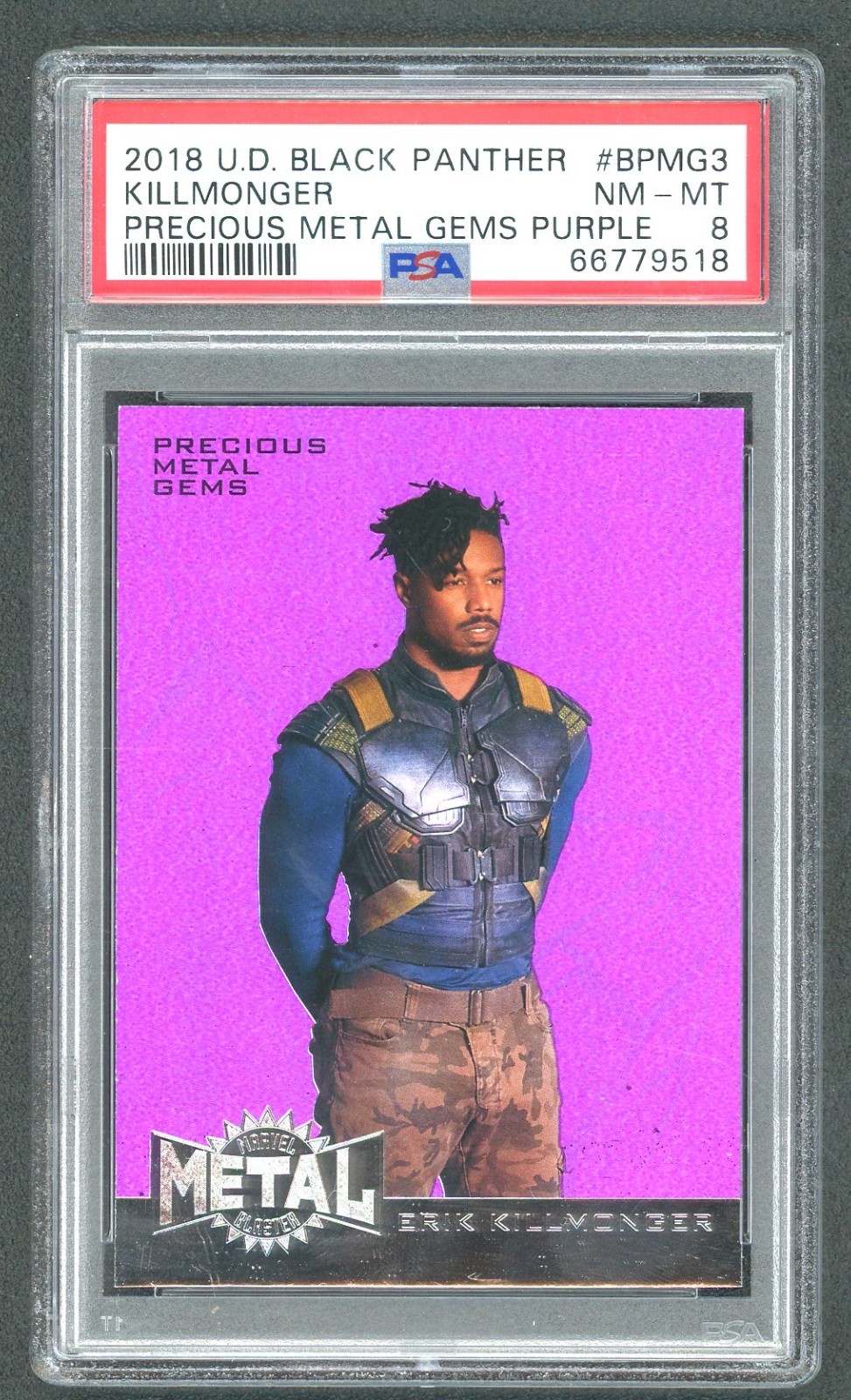 2018 UD MARVEL Michael B Jordan ROOKIE Killmonger PMG Metal PSA 8 Black Panther