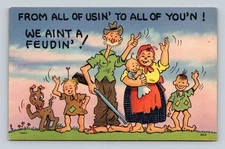 Vintage Linen Postcard Hillbilly Cartoon Family Tichnor Bros 1930s