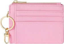 Women Wallet Card Case Slim Front Pocket Credit Card Holder Keychain Pink colors