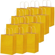 32-Packs Yellow Paper Gift Bags with Handles Bulk 7.6"x4.75"x10.5" Medium Siz...