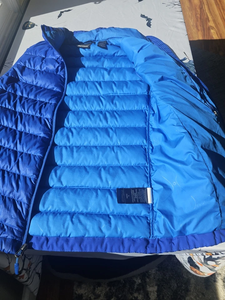 Chaleco Marmot Azul Puffer 700 Relleno Exterior Pato Plumón Cremallera Completa Mujer Mediano Foto 2 de 4