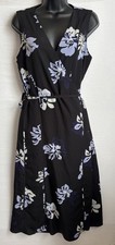 Banana Republic Faux Wrap Midi Dress M Black Floral Sleeveless Career Chic