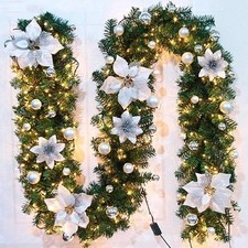 Image of 9 ft Christmas Garland with Lights – Battery Powered, Indoor/Outdoor Decor