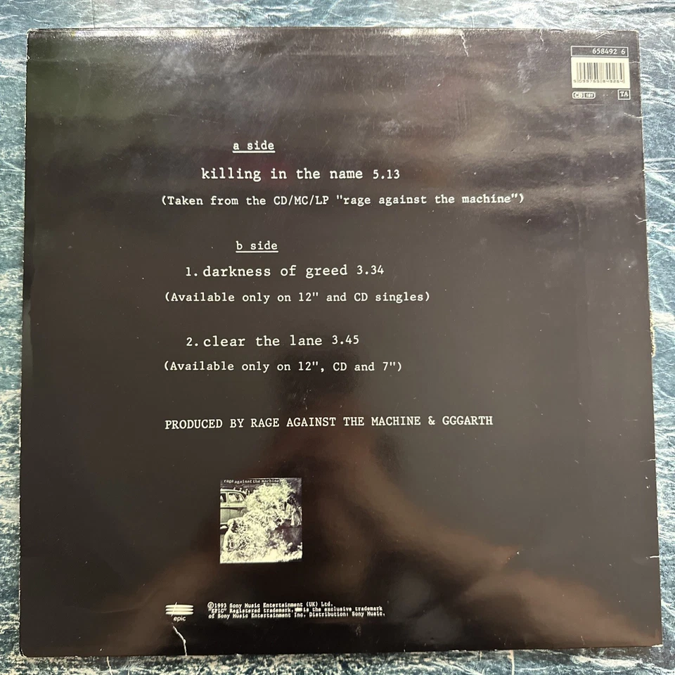 Rage Against The Machine - Killing In The Name 12” Vinyl Record Single VG+ - Image 2 of 4
