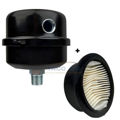 1/2'' NPT Air Compressor Complete Intake Filter Silencer Housing W/ 2 Elements