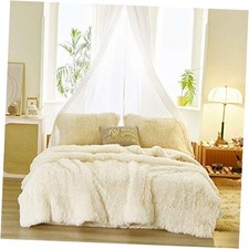 3-Piece Plush Shaggy Comforter Set, Queen Size Queen 88"x88" Cream-white