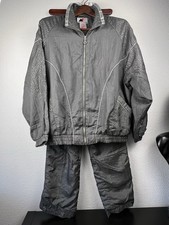 Vintage Track Suit Active Frontier Women's L Pewter  Silver Polka Dots Zip Legs