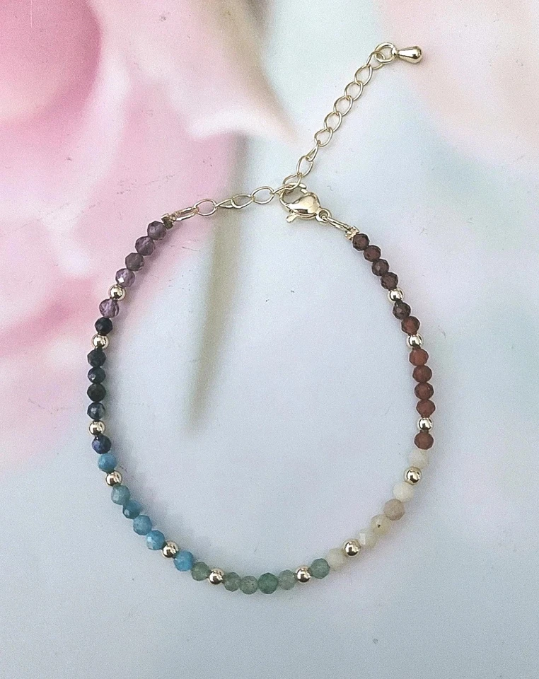 Armband Kristall Perlen 3mm 18-22 cm,  handgefertigt, mehrfarbig gold Neu/ TS402