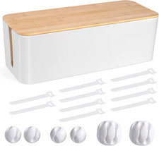 Cable Management Box - Wooden Style Large Cord Organizer Box to Hide Wires Pow