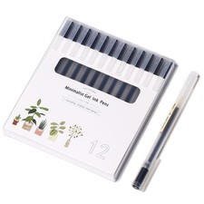 Minimalist Japanese Style Gel Pens Ultra Fine Point 0.38mm Black Ink 12 PCS