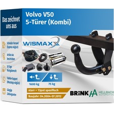 ANHÄNGERKUPPLUNG für Volvo V50 04-12 starr HELLBACH +13pol E-Satz BRINK