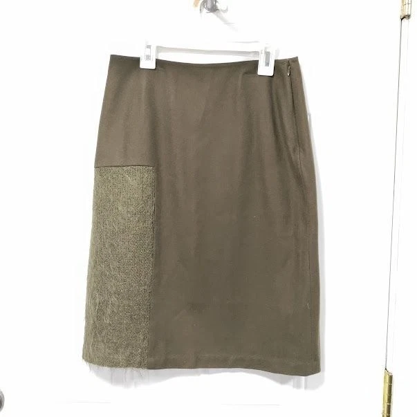  Falda para mujer Jill Stuart elegante verde militar lana panel acento transparente talla 4 Foto 2 de 4